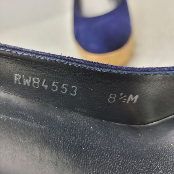 Stuart Weitzman Women's Cork Wedge Shoes Size 8.5 Navy Blue Suede Shoes - Picture 8 of 9